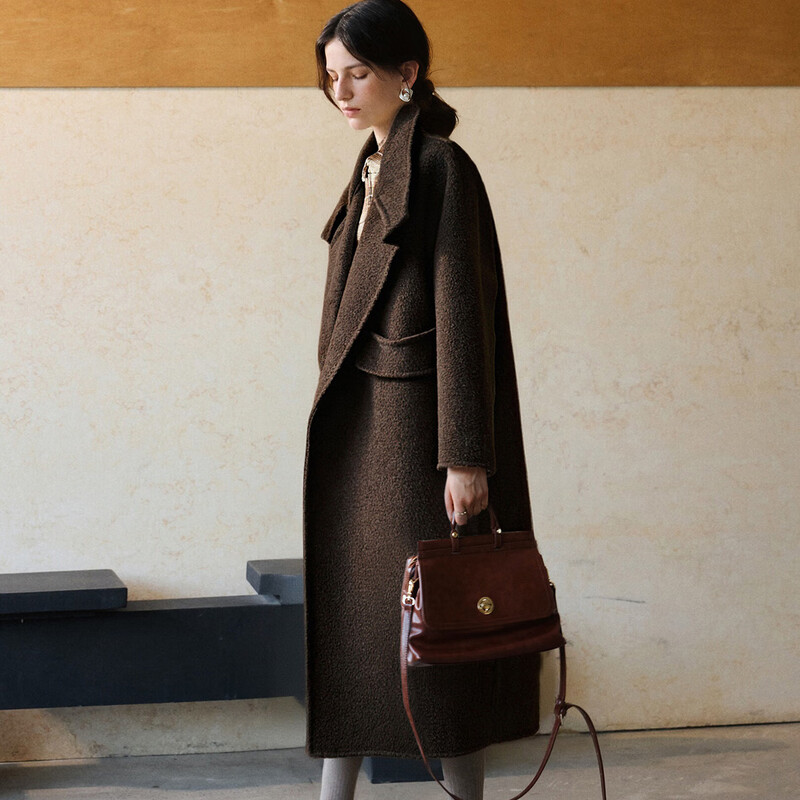 Olrain women's winter mid-length double-sided woolen coat commuting slim woolen coat floral gray S