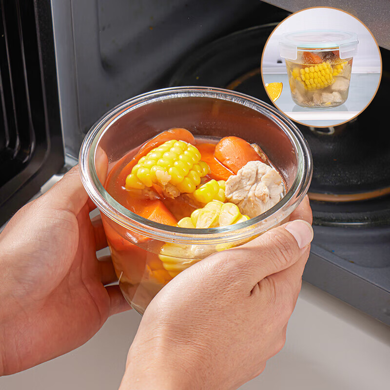 Baijie high borosilicate glass lunch box for office workers microwave oven refrigerator crisper 1000ml three compartments + square 400ml + bag soup cup 700ml high borosilicate silicone seal