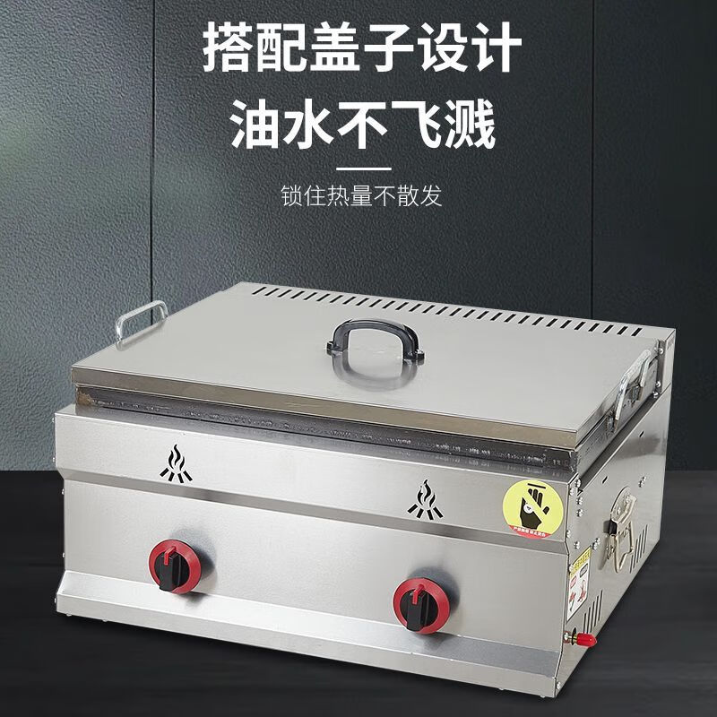 Teruiside gas-fired pot sticker machine, commercial stall, Teppanyaki hand cake, pan-fried bun, deep-fried combination machine, fried dumpling and potato cake machine, 73 pot sticker machine, double boiler + 2 noodles