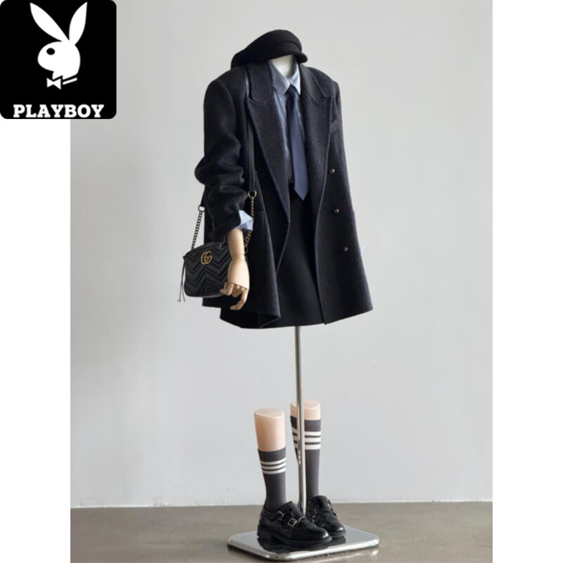 Playboy (PLAYBOY) sense woolen coat for women autumn and winter 2025 new style short suit woolen coat small temperament carbon gray S. (105-115 pounds)