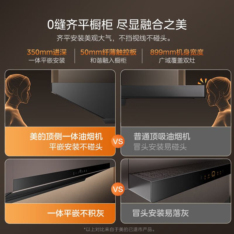 Midea steam washing AK7PRO household suction range hood 28 air volume large suction top and side integrated self-cleaning high temperature steam washing, suction and removal hood