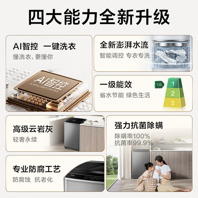 TCL JD.com co-branded pulsator 8KG large-capacity washing machine fully automatic home dormitory rental home appliances national subsidy old-for-new first-class energy efficiency B80L2R