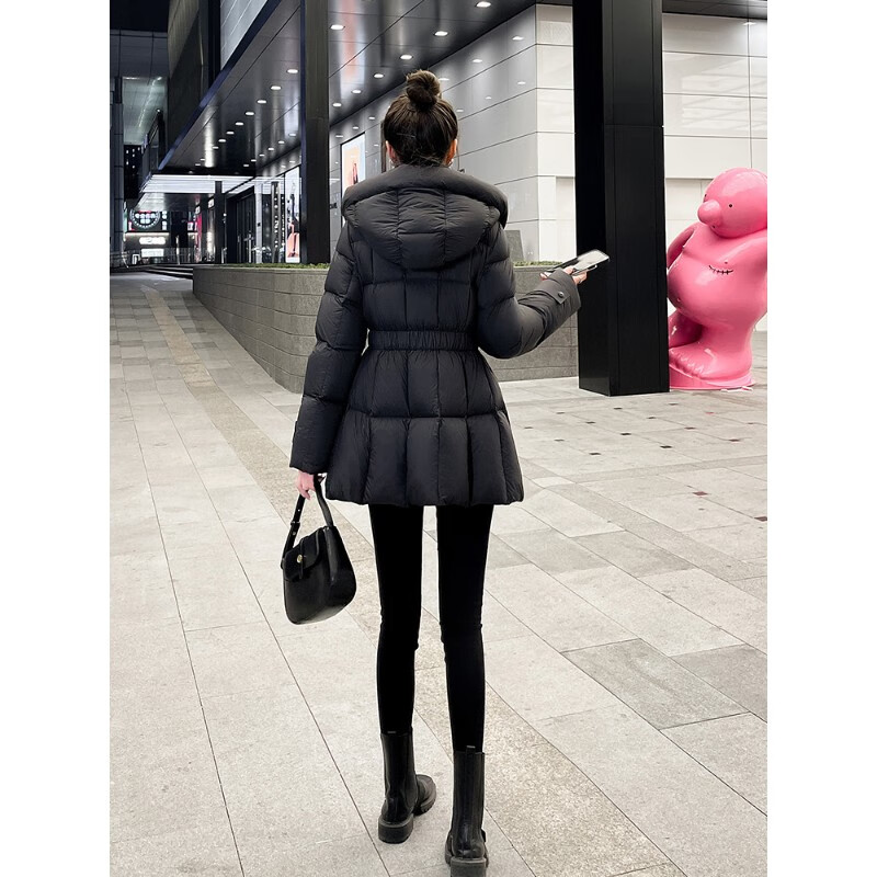 Snow Flying (SNOWFLYING) women's down jacket winter 2025 new style this year's popular mid-length 90 white duck down waist slimming jacket Extreme cold down jacket for women 2025 latest black S Jiaxing Pinghu down jacket for women (90) 85-120 catties