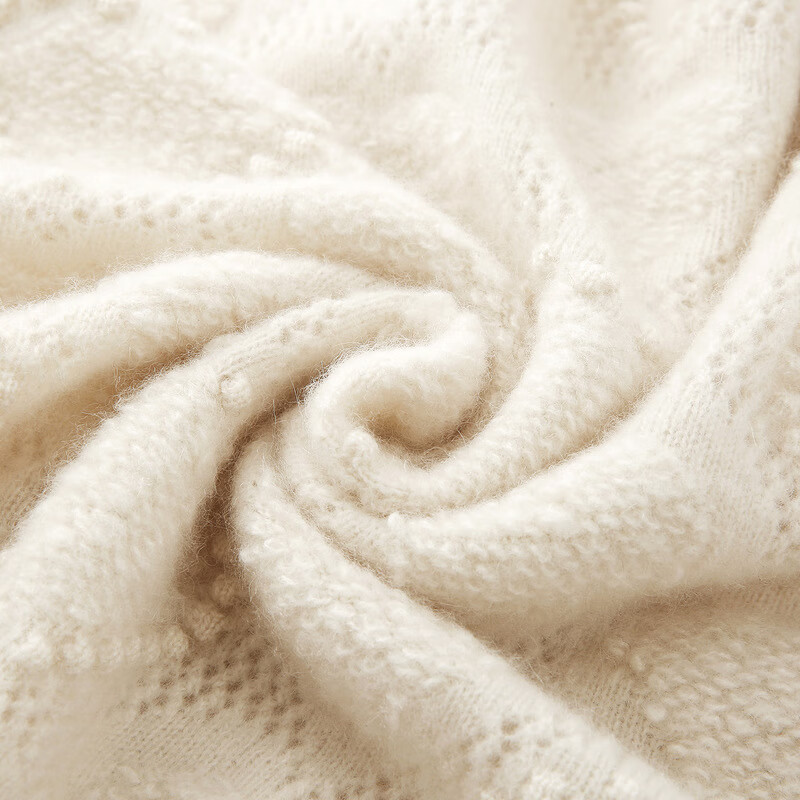 Komenboca 2025 autumn and winter new style hollow love cashmere sweater women's loose knitted sweater round neck bottoming sweater cloud white M