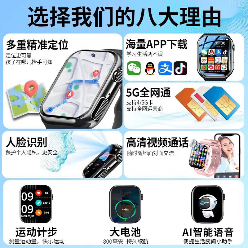 Little Genius Prodigy 2026 New Phone Children's Watch 5G Full Network Positioning Waterproof Long Battery Life Video Smart Student Watch Supreme Pink-WeChat-128G Memory-Free Download