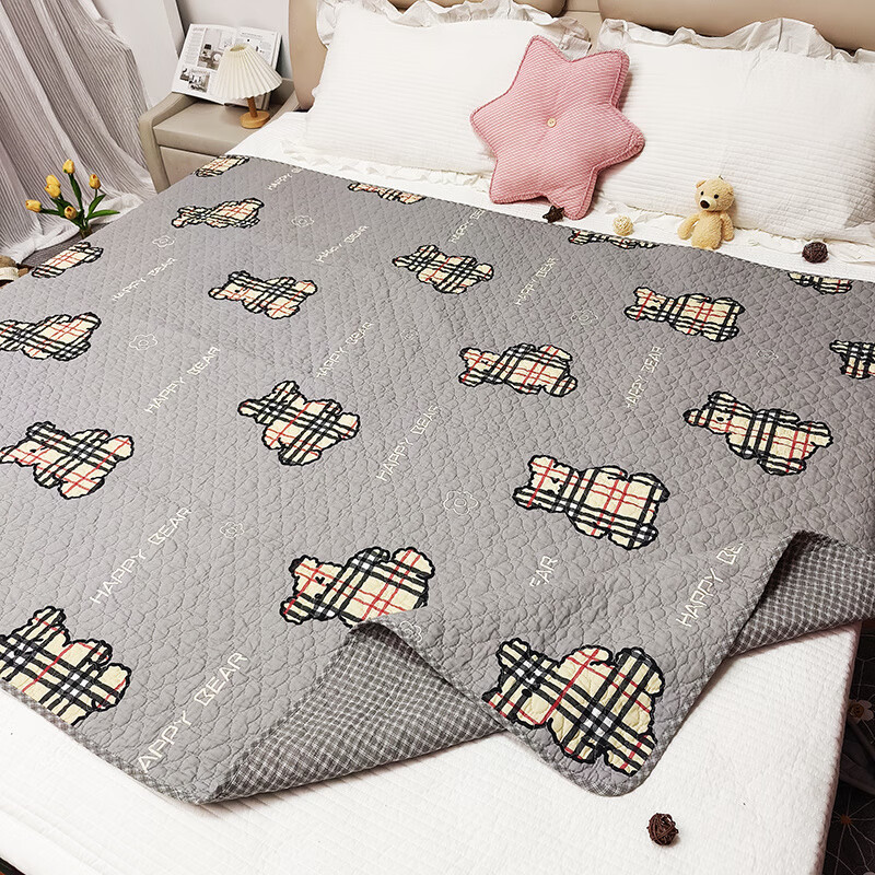 RSRDDY double-sided pure cotton bed cover quilted tatami non-slip non-slip bed sheet pure cotton quilted mattress kang cover universal for all seasons gray small grid double-sided pure cotton high-temperature washing process 150x200CM single piece
