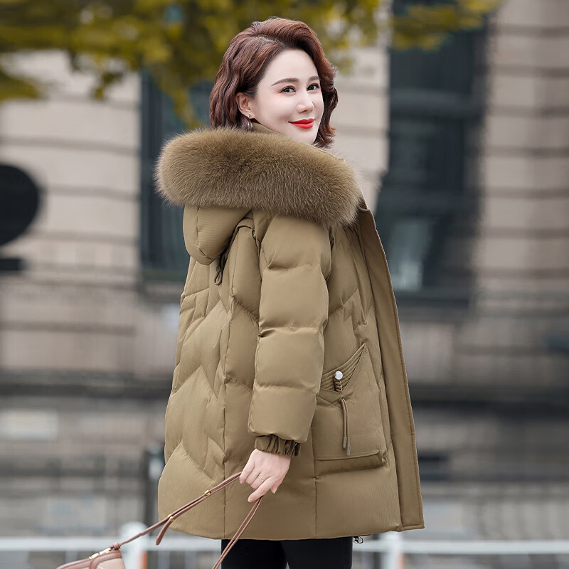 Yaya (YAYA) middle-aged mother's winter style down jacket, middle-aged and elderly women's style, thickened and versatile fox fur collar jacket QC