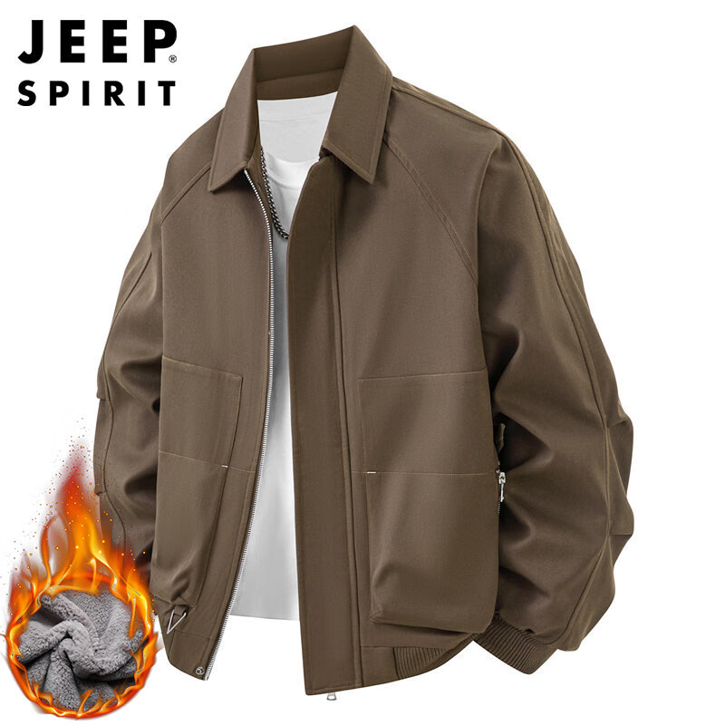 JEEP SPIRIT Jeep Jacket Men's Autumn and Winter American Work Jacket Men's Retro Lapel Men's Black Velvet 2XL