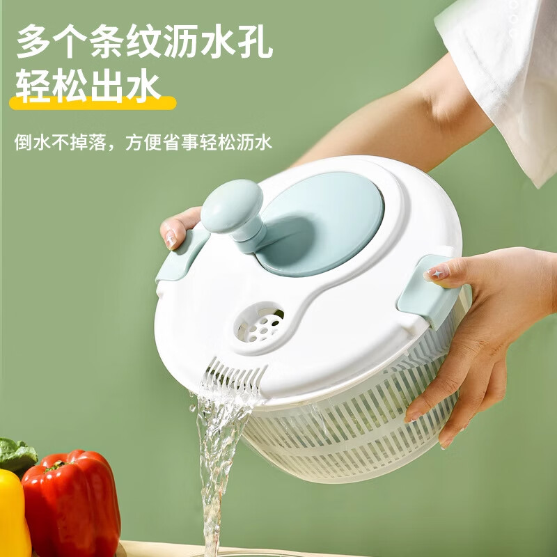 Lechilai Salad Vegetable Dehydrator Household Drainage and Dryer Fruit Manual Water Drier Basket Kitchen Tools Vegetable Basin Artifact Thickened Large 5L Clear Blue Multi-Function Drainer Salad Plate