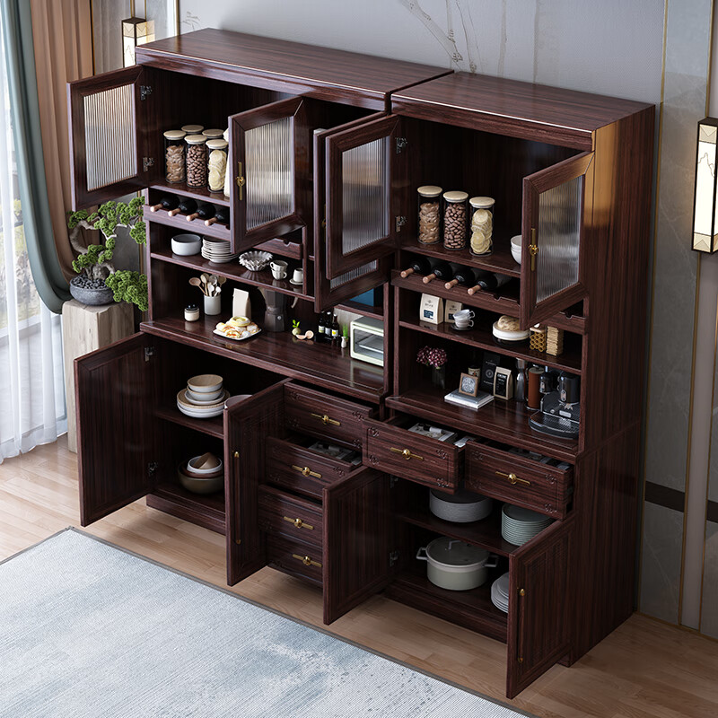 Dizhu new Chinese style black gold solid wood wine cabinet and sideboard integrated wall-mounted living room glass door tall multi-functional storage cabinet 7904#1.2 meters long 120x40x200 black gold