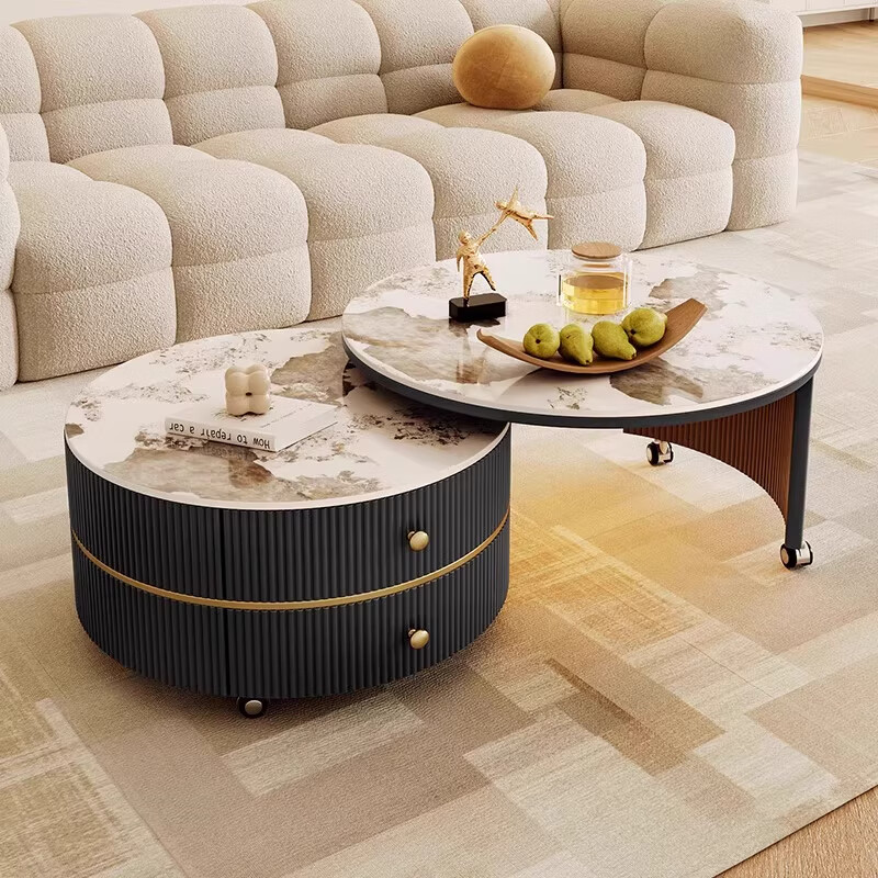 Orange cream style slate tea house for small apartment creative light luxury simple living room movable small round table coffee table