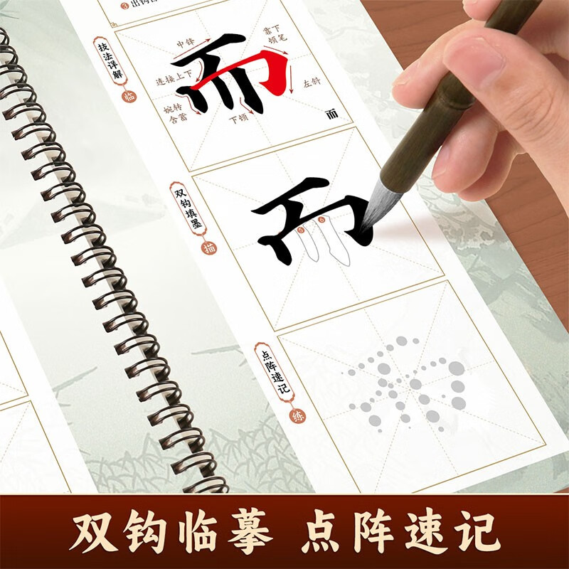 Daily one-word running script brush calligraphy introduction copying calligraphy card for adults, calligraphy hobby for primary and secondary school students, soft pen tracing video teaching guide copybook for beginners