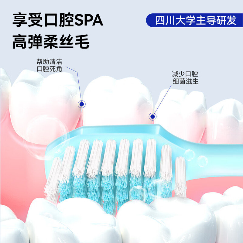 The wide-head soft-bristled toothbrush gently cleans teeth without hurting the gums. The soft bristles penetrate deep between the teeth and are suitable for people with sensitive gums.