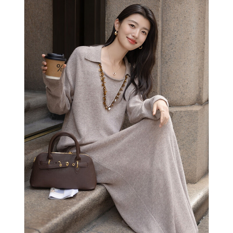 De Mana Lazy Celestial Winter Temperament Sheep Wool Suit Handmade Beaded Top Straight Skirt Women's Two-piece Set