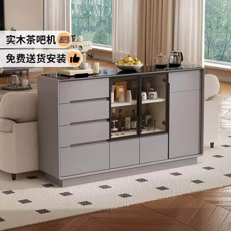 Qiuke home living room solid wood tea bar machine sideboard wall tea cabinet integrated water bar with kettle 2025 new style