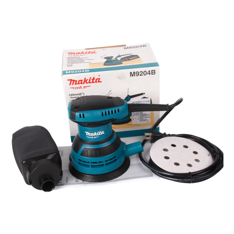 Makita Japan Makita sander with dust collection grinder 125mm wood furniture sandpaper machine M9204B power tool M9204B plastic box + sandpaper + grinding disc