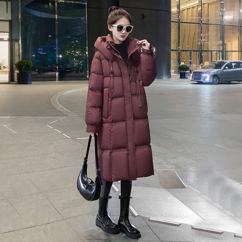 Sibaishe 90 velvet hooded down jacket for women 2025 winter new solid color long-sleeved warm mid-length jacket