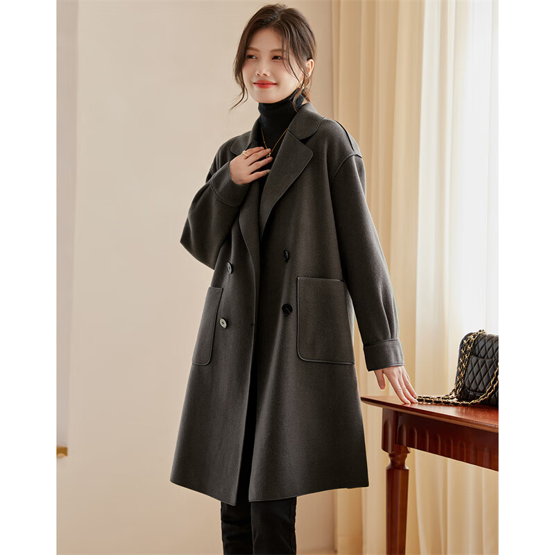 Shangjing Woolen Coat Women's 25th Winter New Women's Clothing Hepburn Style Simple Mid-Length Wool Double-sided Woolen Coat Top