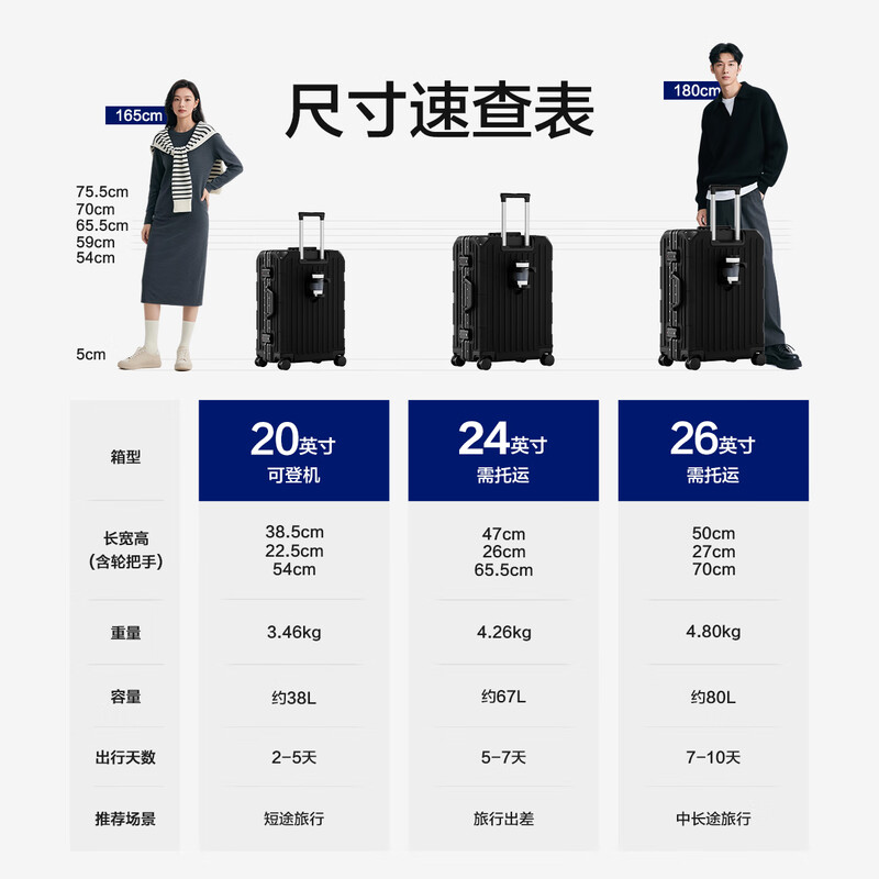 Heilan House (HLA) suitcase for male and female students, aluminum frame trolley case, travel boarding code checked suitcase, Obsidian Black 20 inches