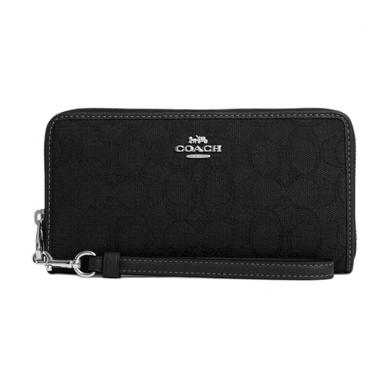 COACH Zip Around Wallet 19 Classic Presbyopia Logo Zipper Closure Iconic Jacquard Cowhide Wallet Basic Package (Bag + Dust Bag)