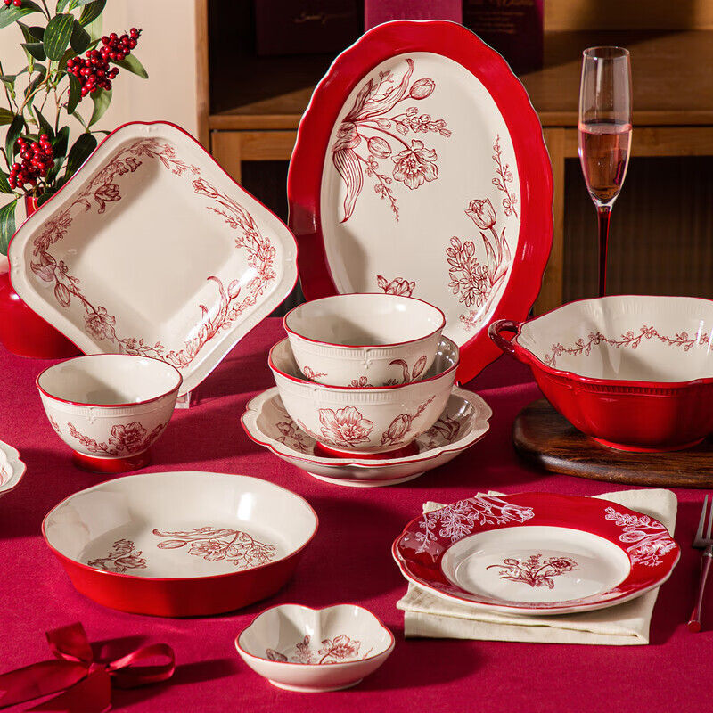 Liuhao wedding gift bowl and plate set household new dishware and tableware high-looking housewarming tableware gift box 40-piece set 6-person food gift box