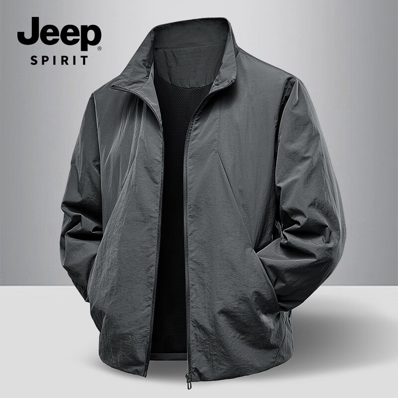 JEEP SPIRIT Light Business Jacket 2025 Autumn New Wear-resistant Casual Versatile Stand Collar Jacket 8988 Dark Gray XL