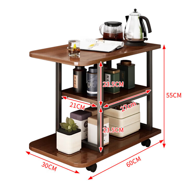 Side table coffee table small apartment sofa side table movable tea table living room multi-functional storage corner table side cabinet tea table H166C walnut + black shelf 60*30cm