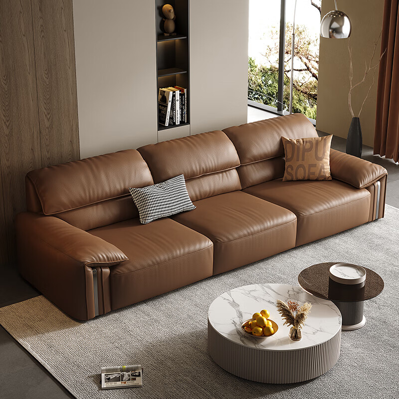 Dipu Green Leather Cowhide Sofa Italian Minimalist Internet Celebrity Elephant Ear Top Ten Brands 3.1 Meter Sofa Ultra Babini