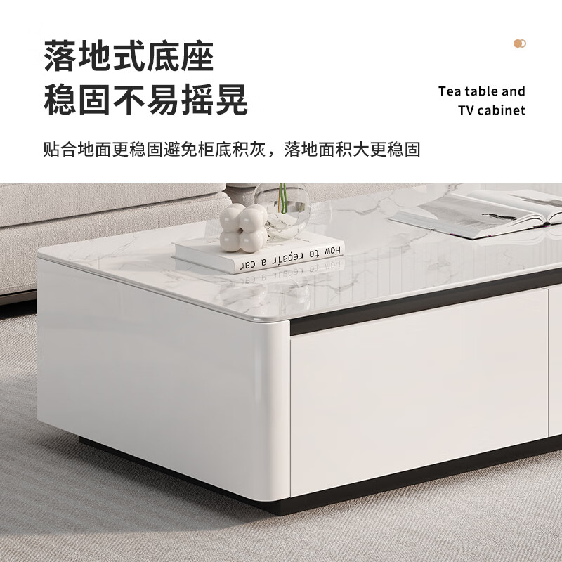 Fukai Shangnuo TV cabinet floor-standing solid wood painted simple light luxury style slate TV cabinet coffee table combination cabinet living room storage cabinet light gray 2.0 meters TV cabinet (solid wood painted surface)