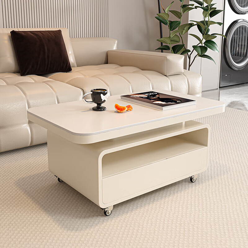 Puhuan mobile side table with wheels, new model for living room and coffee shop, small-sized tea table with stone slab, simple, light, luxurious and high-end side table, black frame, black cabinet + snow mountain white, 80 long, 45 wide, 47 high