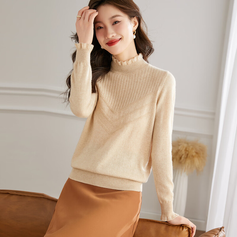 Shexi (Srcr) pure cashmere sweater for women 100 cashmere base layer autumn and winter short half turtleneck soft and comfortable knitted sweater
