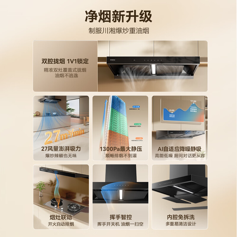 Boss Fengshen series household large-suction range hood trade-in for new home installation first-class energy-efficiency silent European-style double-cavity top-suction Gemini E1L national subsidy