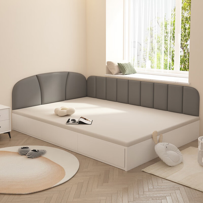 MPPMCK tatami wall surround soft-packed bed headboard back cushion self-adhesive tatami veneer wall anti-collision children's room bedside wall surround M style cream white 1 meter long 0.5 meter high