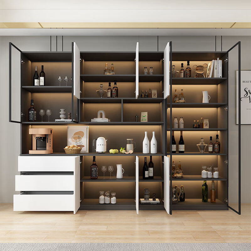 Handao solid wood wine cabinet against the wall, multi-functional all-in-one cabinet, restaurant cabinet, kitchen, simple, modern, customized, installation-free, heightened wine cabinet, made of solid wood, style 3 80*40*220, free delivery to home - installation included, gray and white