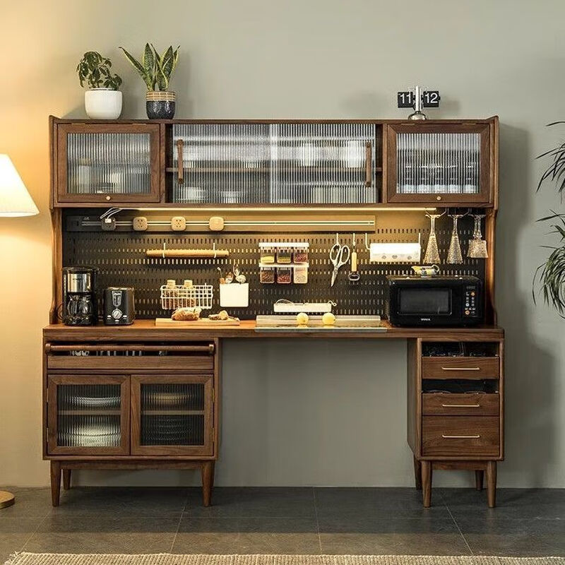 Zhenzhen Nordic solid wood sideboard dining table integrated wall-mounted high cabinet with built-in table wine cabinet cabinet living room multi-function 2-meter dining table