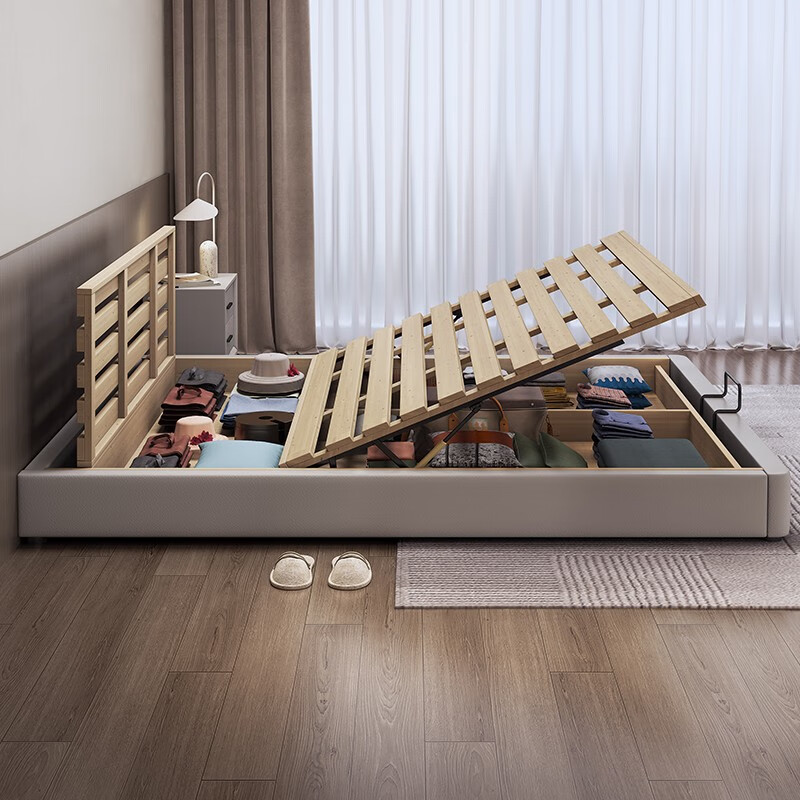 Xinquanyou bedsideless master bed tatami bed small apartment storage bed modern simple solid wood air pressure high box bed can be customized regular version tatami single bed color remarks 1000mm*1900mm x air pressure structure