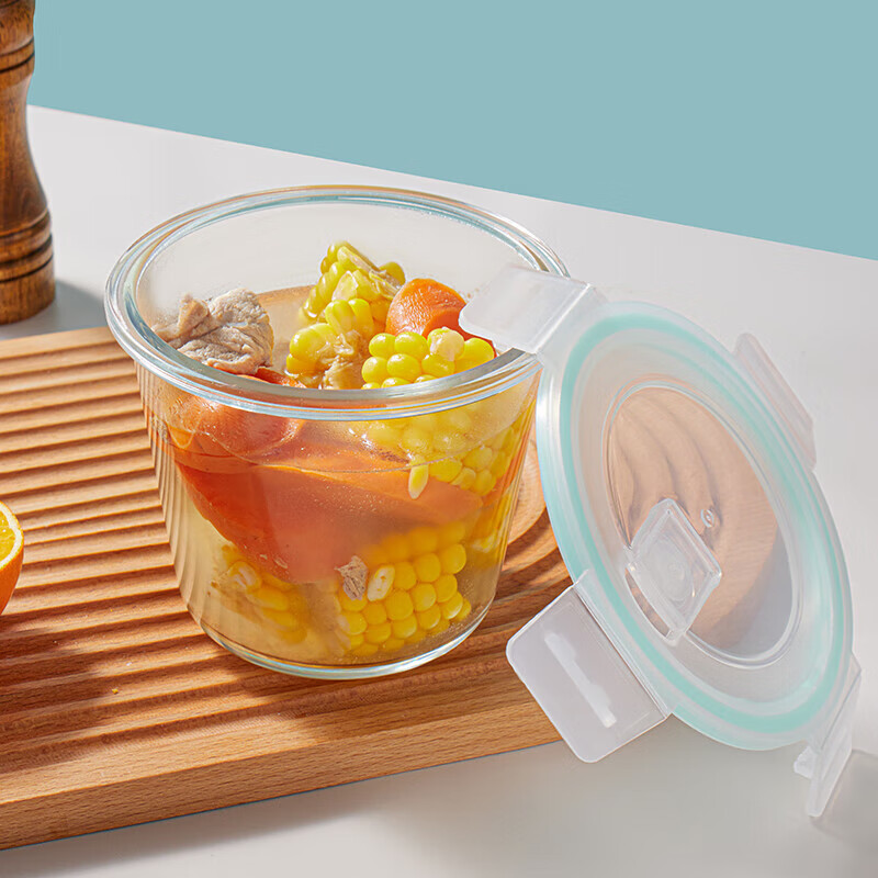 Baijie high borosilicate glass lunch box for office workers microwave oven refrigerator crisper 1000ml three compartments + square 400ml + bag soup cup 700ml high borosilicate silicone seal