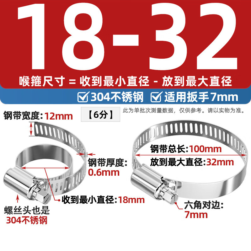 Tianzhuo Hardware 304 stainless steel hose clamp pipe clamp pipe clamp pipe clamp live clamp water pipe range hood washing machine gas pipe 18-32 (6 points) 5 pcs 304