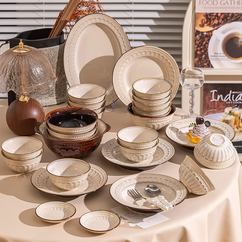 Siteng bowl and dish set for home use 2025 new high-looking European light luxury ceramic tableware set bowl and dish tableware for 4 people with soup bowl gift box 18-piece set