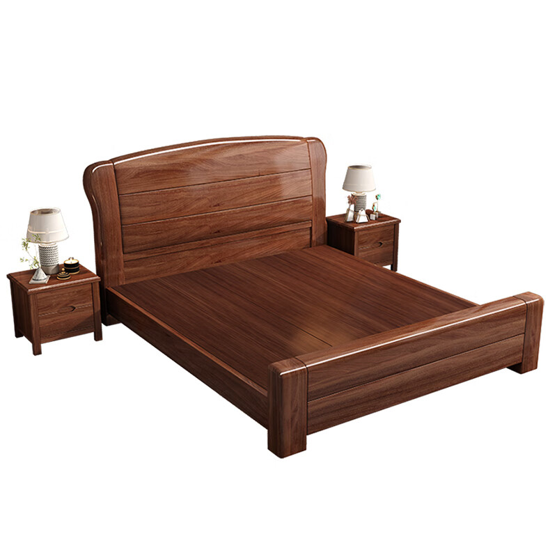 Nanyi Chinese solid wood bed walnut full mortise and tenon large bed 1.8m single double bed painted bed board modern bedroom wedding bed full painted bed board mortise and tenon bed 1.8*2.0m
