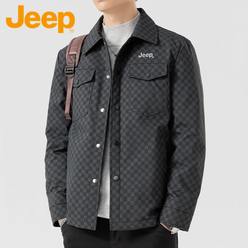 JEEP Jeep Down Jacket Men's Winter Cold Warm Jacket Men's Loose Workwear Jacket Men's White Duck Down Black 2XL