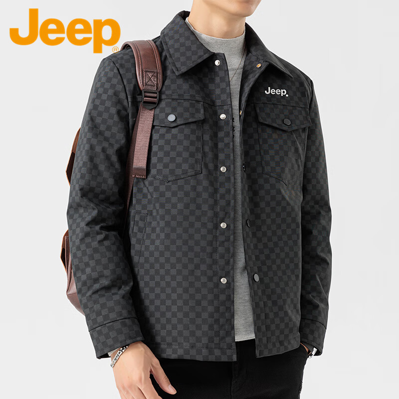 JEEP Jeep Down Jacket Men's Winter Cold Warm Jacket Men's Loose Workwear Jacket Men's White Duck Down Black 2XL
