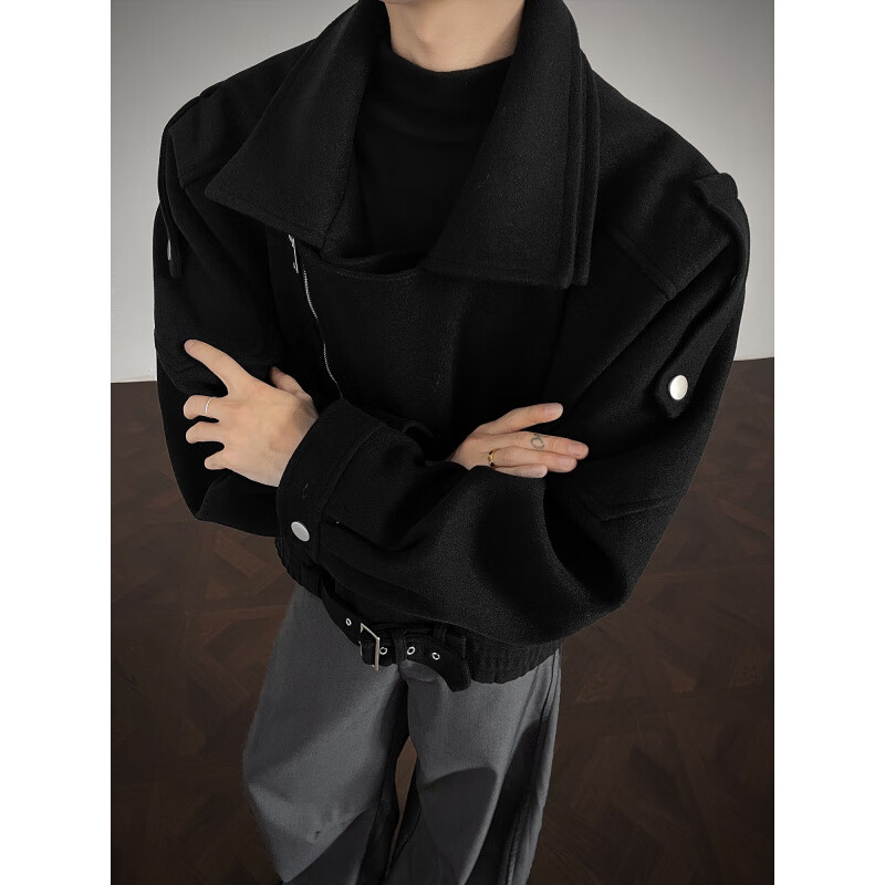 Shelley Jones American design woolen jacket men's autumn and winter cleanfit Korean style high-end short handsome deconstructed jacket floral gray XL recommended 120-140 pounds