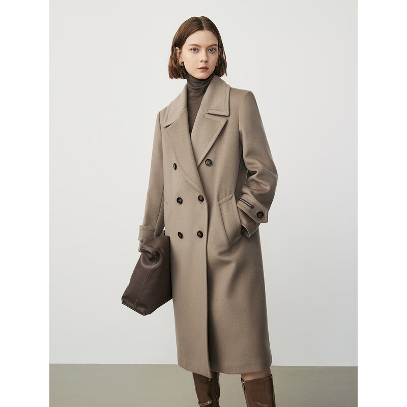 Langzi wool design and high-end commuting mid-length slim woolen jacket top, dark beige XL