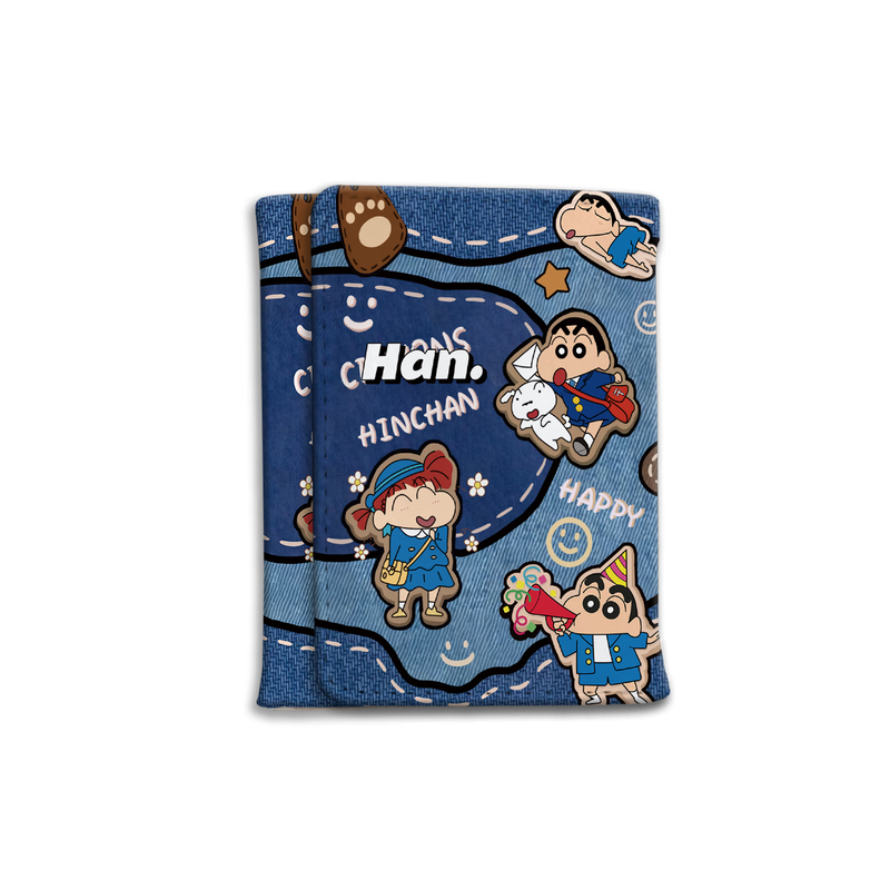 Kyokawa Asahi Denim Crayon Shin-chan Wallet Passport Holder Passport Wallet One-piece Overseas Document Bag Tri-fold Card Holder Coin Purse Denim Shin-chan Card Holder
