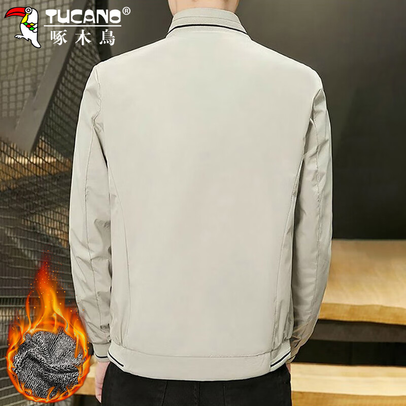 Woodpecker (TUCANO) Jacket Men's Jacket Men's Autumn and Winter Trendy Business Casual Executive Windproof Top Men's Khaki Velvet XL