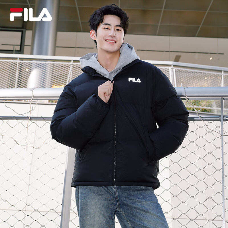 FILA Yi Yang Qianxi same style | Fila official men's down jacket 2025 winter new loose warm colorful down black - BK XL 180/100A/XL