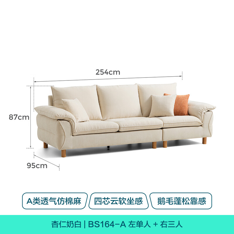 Lin's Home Wood Industry Imitation Cotton and Linen Fabric Sofa Living Room 2025 New Cloud Nordic Style Straight Row Foshan Furniture BS164