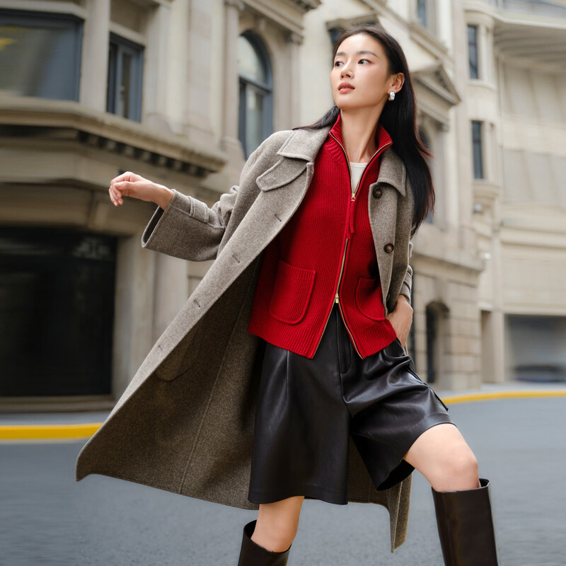 EP Yaying Woolen Coat Women's 100 Pure Wool Quiet Luxury Style Mid-Length Coat Shopping Mall Same Style 8305A Camel S