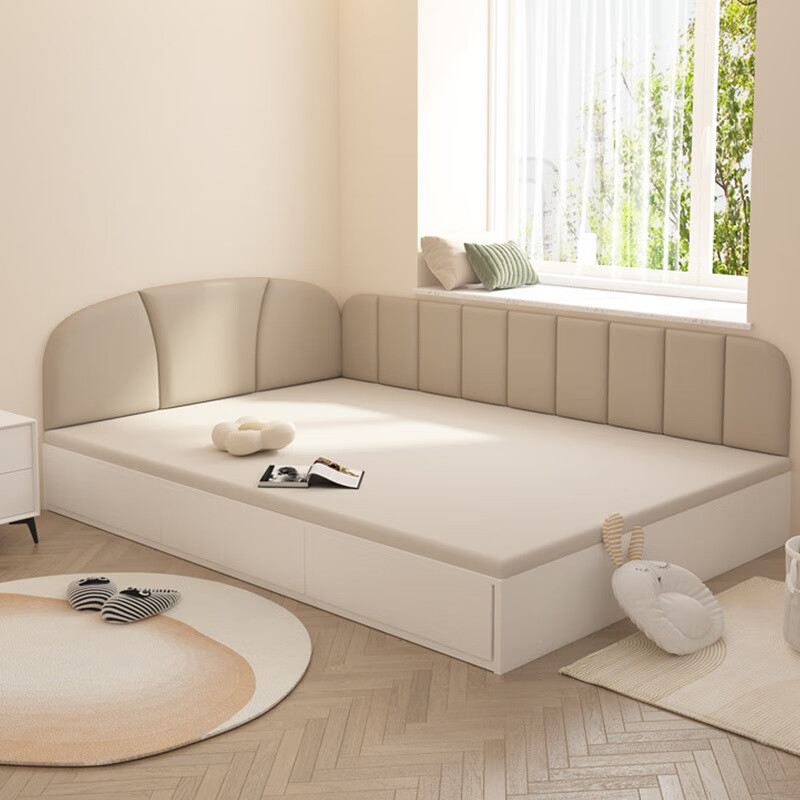 MPPMCK tatami wall surround soft-packed bed headboard back cushion self-adhesive tatami veneer wall anti-collision children's room bedside wall surround M style cream white 1 meter long 0.5 meter high